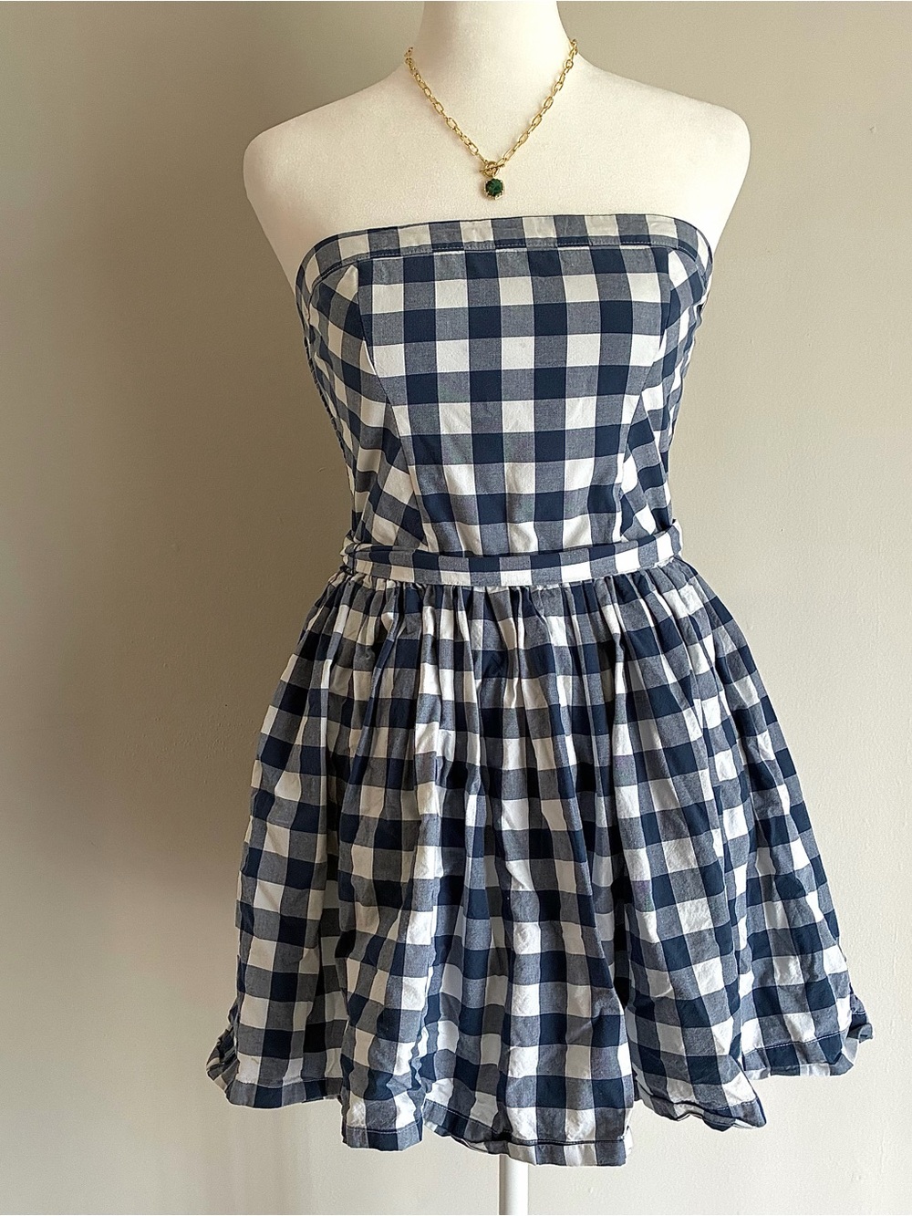 Abercrombie & Fitch Y2K white and blue checkered gingham strapless mini dress